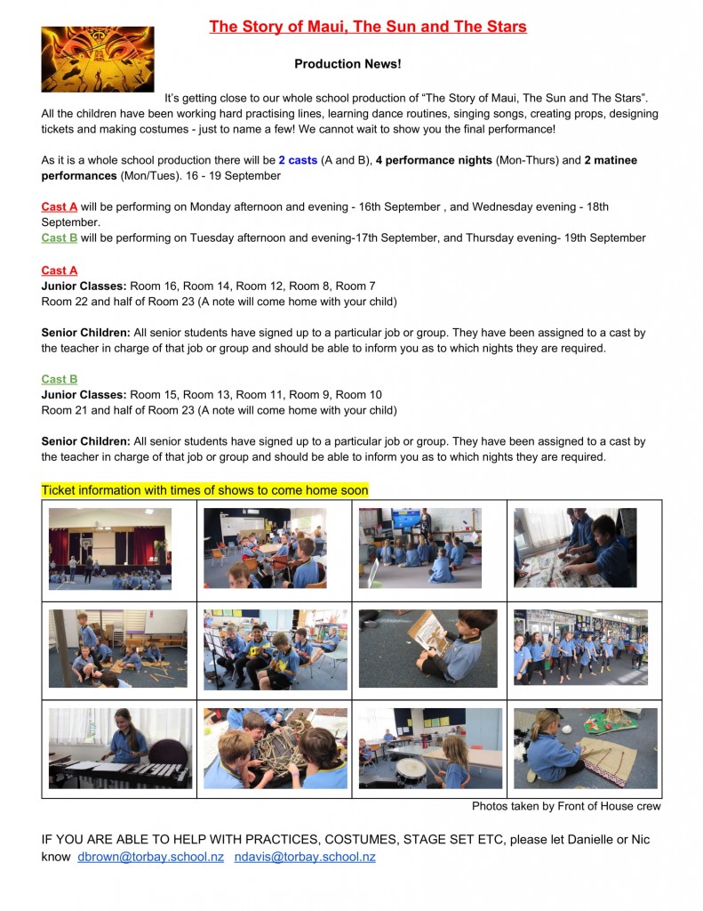 Production News – 30 August 2019 – Torbay School